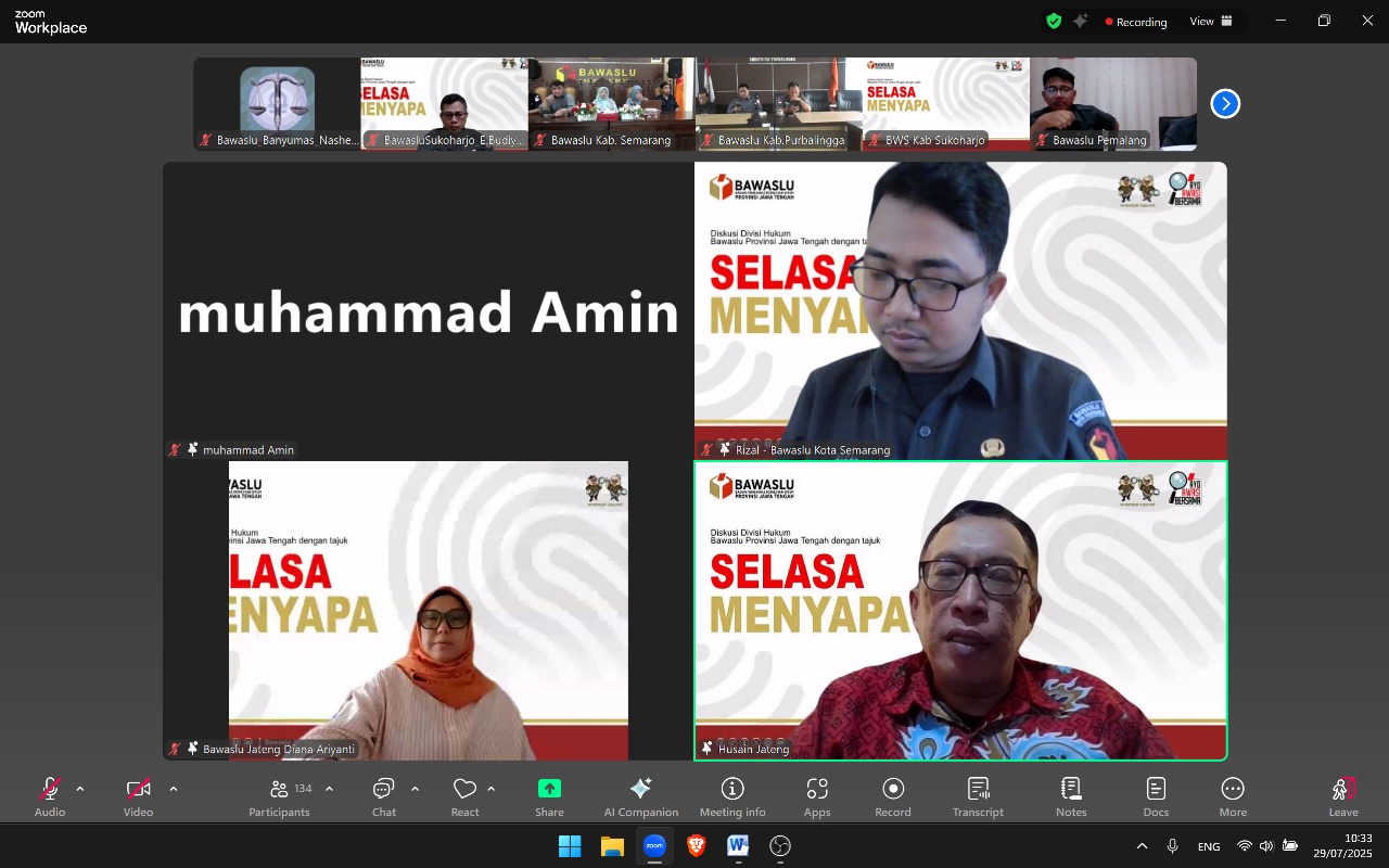 kegiatan Selasa Menyapa dengan tema Identifikasi Permasalahan Hukum dan Tantangan Empirik pada Tahapan Kampanye dan Masa Tenang Pemilu secara daring