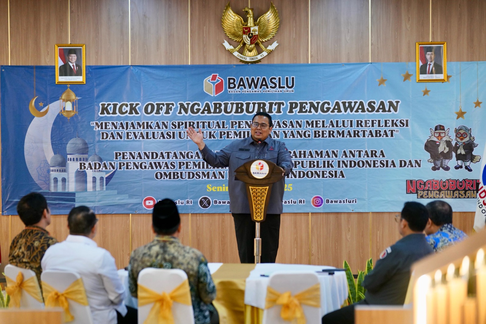 Ketua Bawaslu Rahmat Bagja saat Kick Off Ngabuburit Pengawasan di Jakarta, Senin (3/3/2025).