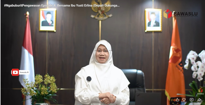 Deputi Bidang Dukungan Teknis Bawaslu Yusti Erlina dalam kultum Ngabuburit Pengawasan dengan tema 'Penguatan Dukungan Teknis Pengawasan Pemilu' melalui daring, Selasa (3/3/2026).