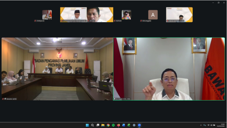 Anggota Bawaslu Puadi saat memberikan arahan dalam kegiatan Ruang Edukasi dan Diskusi (REDUKSI) bersama Bawaslu Provinsi Jambi bertema Penanganan Pelanggaran Pemilu yang Berkeadilan (Refleksi Pasal-Pasal Pidana Pemilu) yang digelar secara daring, Rabu (4/3/2026).