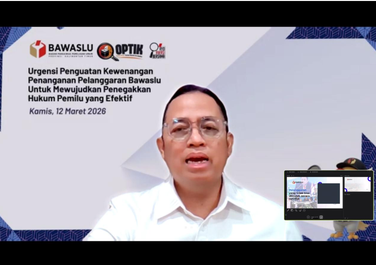 Anggota Bawaslu Puadi saat memberi arahan di kegiatan OPTIK: Obrolan Pemilu tentang Integritas dan Keadilan yang diselenggarakan oleh Bawaslu Provinsi Kalimantan Timur melalui Zoom Meeting di Jakarta, Kamis (12/3/2026).