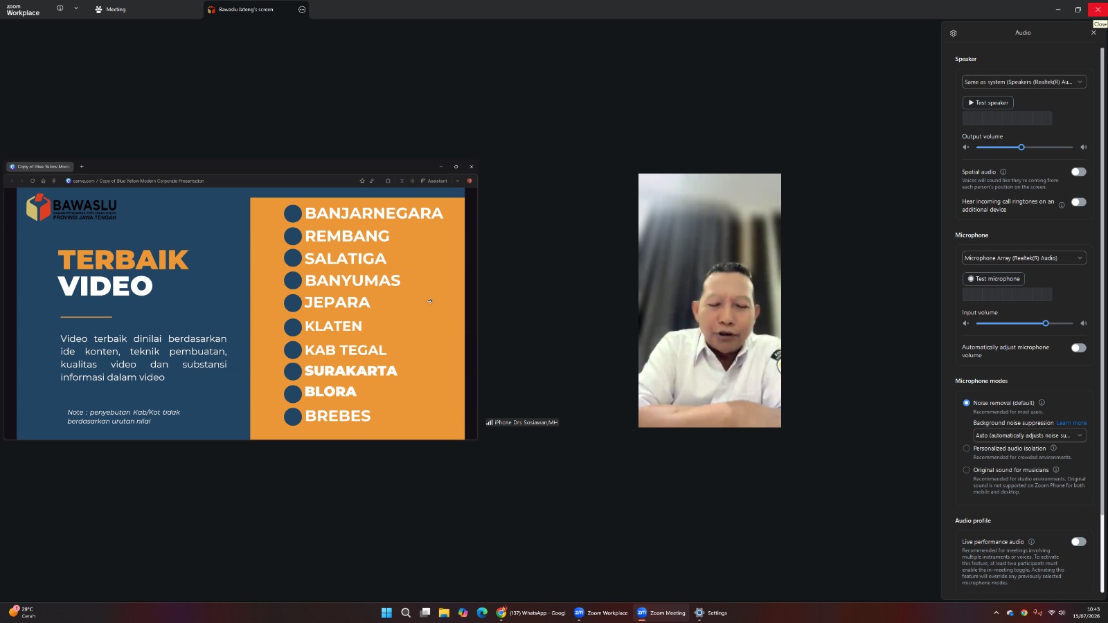 pengumuman capaian kategori video terbaik bagi Kabupaten/Kota se Jawa Tengah dalam Evaluasi Kehumasan Semester I Tahun 2026 