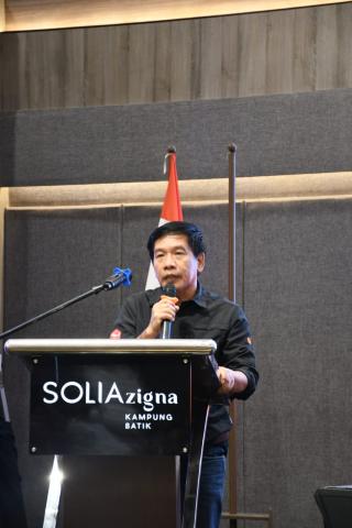 Budi Wahyono, Ketua Bawaslu Kota Surakarta saat memberikan sambutan di acara sosialisasi pengawasan partisipatif yang digelar Bawaslu