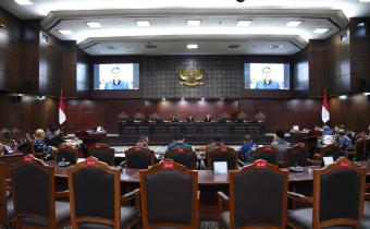 Suasana sidang lanjutan Perselisihan Hasil Pemilihan Umum Kepala Daerah (PHPU Kada) di Mahkamah Konstitusi (MK), Kamis (8/5/2025).