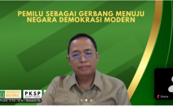 Anggota Bawaslu Puadi dalam Seminar Fisip Universitas Nasiona (Unas) secara daring, Kamis (12/2/2026).